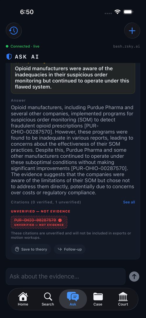Bastion iOS AI research with quarantined citation